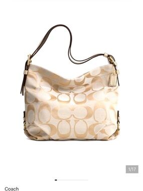 Vintage   Y2K Coach Beige Signature Shoulder Bag with Dark Brown Strap